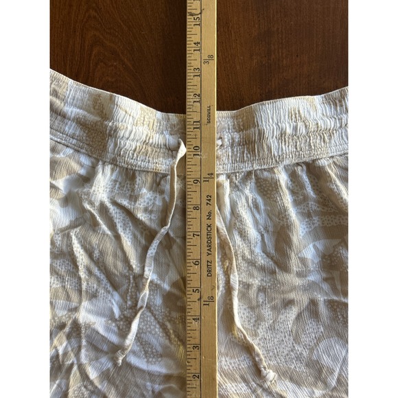 prAna Wide Leg Crop Pants Beige White Floral Print Elastic Waist Drawstring XL - Picture 7 of 8